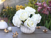 Cream Artificial Open Rose Flower Arrangements With White  Ceramic Vase