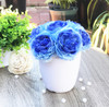 Blue Faux Peony Flower Arrangement in White Pot