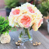 Champagne Peony and Hydrangea Mixed Faux Flower Arrangement With Clear Glass Vase