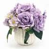 Purple Open Rose and Mixed Flower Arrangement With White Ceramic Vase