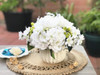 Cream Open Rose and Mixed Flower Arrangement With White Ceramic Vase
