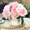 Pink Open Rose and Mixed Flower Arrangement With White Ceramic Vase
