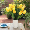Yellow Tulip and Mixed Faux Flower Arrangements With White Ceramic Vase