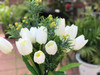 Cream Tulip and Mixed Faux Flower Arrangements With White Ceramic Vase