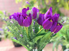 Purple Tulip and Mixed Faux Flower Arrangements With White Ceramic Vase