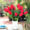 Red Tulip and Mixed Faux Flower Arrangements With White Ceramic Vase