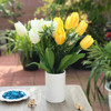Yellow and Cream Tulip and Mixed Faux Flower Arrangements With White Ceramic Vase