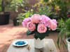 Pink  Rose  and  Hydrangea Mixed Faux Flower Arrangements With White Ceramic Vase