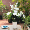 Cream Rose and Daisy Mixed Faux Flower Arrangements With White Ceramic Vase