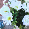 Cream Rose and Daisy Mixed Faux Flower Arrangements With White Ceramic Vase