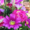 Red Rose and Daisy Mixed Faux Flower Arrangements With White Ceramic Vase