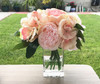 Champagne Peony  Rose  and Hydrangea Mixed Faux Flower Arrangement With Clear Glass Vase