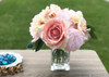 Pink Peony  Rose  and Hydrangea Mixed Faux Flower Arrangement With Clear Glass Vase