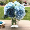 Blue Peony  Rose  and Hydrangea Mixed Faux Flower Arrangement With Clear Glass Vase