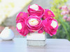  Wine Red Artificial Open Rose Flower Arrangements With White Ceramic Vase