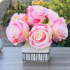 Pink Artificial Open Rose Flower Arrangements With White  Square Ceramic Vase