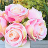 Pink Artificial Open Rose Flower Arrangements With White  Square Ceramic Vase