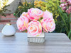 Pink Artificial Open Rose Flower Arrangements With White  Square Ceramic Vase