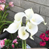 Cream Velet Lily Faux Flower Arrangements With  Clear Glass Vase 