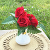 Red Artificial Open Rose Mixed Flower Arrangement in White Decoration Vase