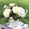 Cream Artificial Silk Open Rose and Hydrangea Flower Arrangement With White  Ceramic Vase