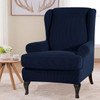 Dark Blue Stretch Jacquard Spandex Fabric T-Cushion Wingback Slipcover 