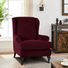 Wine Red Stretch Jacquard Spandex Fabric T-Cushion Wingback Slipcover 