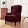 Wine Red Stretch Jacquard Spandex Fabric T-Cushion Wingback Slipcover 