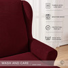 Wine Red Stretch Jacquard Spandex Fabric T-Cushion Wingback Slipcover 