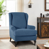 Denim Blue Stretch Jacquard Spandex Fabric T-Cushion Wingback Slipcover 