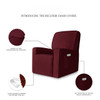 Wine Red Stretch Spandex Jacquard Recliner Chair Slipcovers with Elastic Bottom Side Pocket