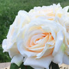 Blush 7  Heads Open Rose Silk Flower Arrangement in Clear Glass Vase with Faux Water