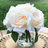 Blush 7  Heads Open Rose Silk Flower Arrangement in Clear Glass Vase with Faux Water
