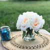 Blush 7  Heads Open Rose Silk Flower Arrangement in Clear Glass Vase with Faux Water