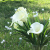 7 Heads Cream Real Touch Lily  Flower Arrangement in Clear Glass Vase With River Rock
