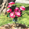 Pink Open Rose Silk Flower Arrangement in Clear Glass Vase with Faux Water