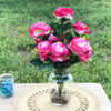 Pink Open Rose Silk Flower Arrangement in Clear Glass Vase with Faux Water
