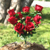Red Open Rose Silk Flower Arrangement in Clear Glass Vase with Faux Water