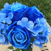 Blue  Open Rose and Hydrangea Silk Flower Arrangement in Clear Glass Vase with Faux Water