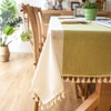 54"x 80" Turquoise and Light Blue High Quality Rectangle Cotton and Linen Tablecloth with Tassels