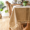 54"x 80"  khaki High Quality Rectangle Cotton and Linen Tablecloth with Tassels