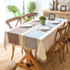 54"x 80"  khaki and Light Blue High Quality Rectangle Cotton and Linen Tablecloth with Tassels