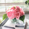 Pink  Rose and Peony Mixed Flower Arrangement in Round Glass Vase with Faux Water