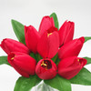 Red Silk Tulips Centerpiece  in Clear Glass Vase with Faux Water