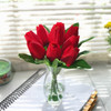 Red Silk Tulips Centerpiece  in Clear Glass Vase with Faux Water