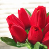 Red Silk Tulips Centerpiece  in Clear Glass Vase with Faux Water