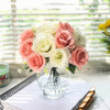 Mixed Pink Silk Rose Flower Arrangement  in Clear Glass Vase with Faux Water