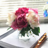 Purple and Cream Mixed Silk Rose and Hydrangea Flower Arrangement  in Clear Glass Vase 