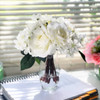 Cream Silk Rose and Mixed Flower Arrangements in Clear Glass Vase with Faux Water