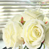 7  Cream Open Rose Silk Flower Stem in Round Clear Glass Vase with Faux Water